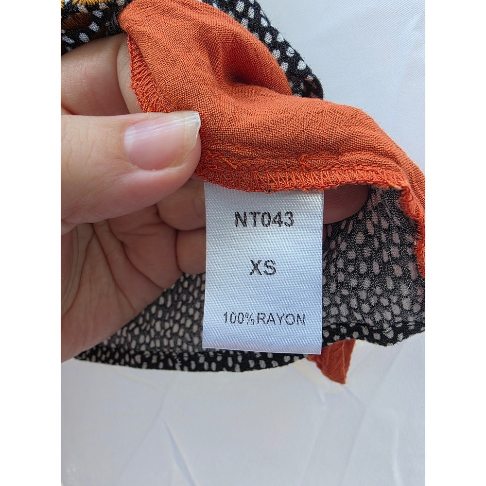 THML Womens XS Embroidered Tassel Tie Tank Top Black Orange Boho Rayon NT043 - Picture 8 of 9